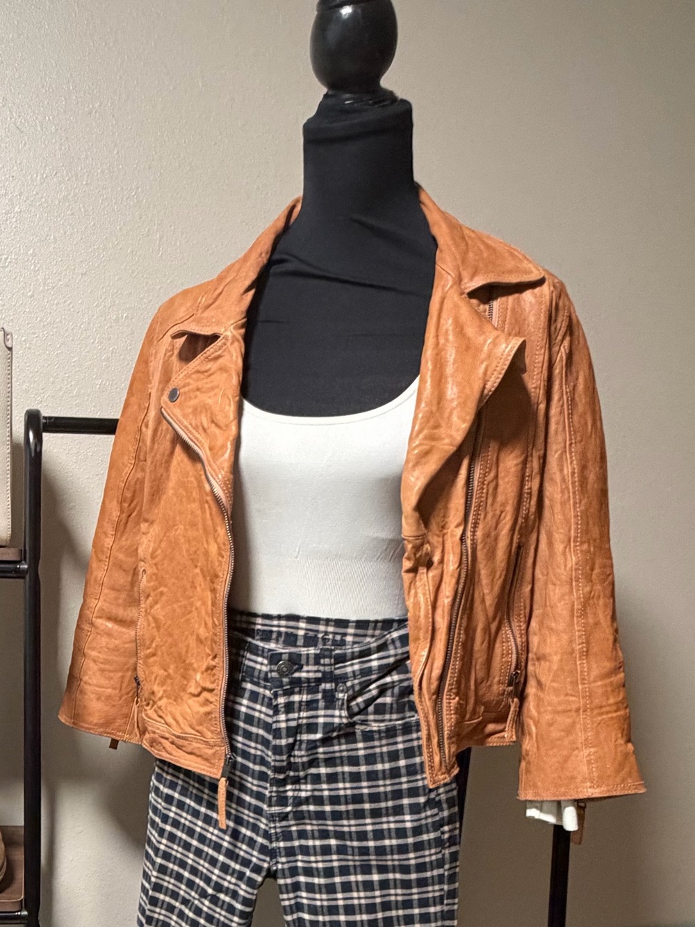 Fossil Women's Cognac Leather Moto Jacket